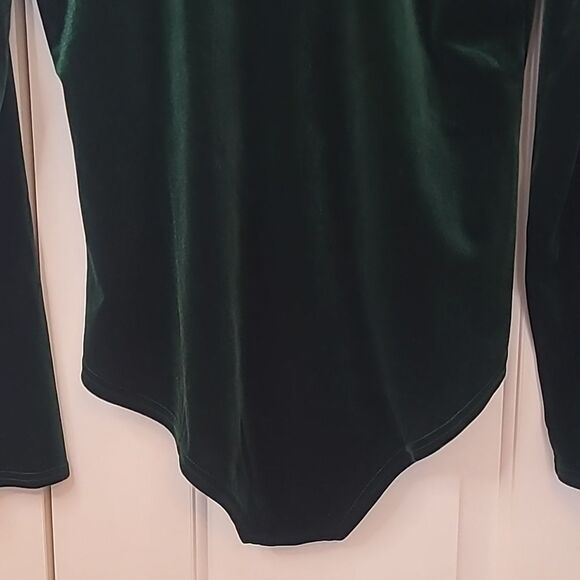 Modcloth Dark Green Stretch Velvet Bodysuit Scoop Neck Long Sleeve Size XL - Picture 7 of 11